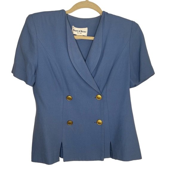 Danny & Nicole Jackets & Blazers - Vintage DANNY & NICOLE Blue Short Sleeve Double Breasted Blazer Blouse Size 4P